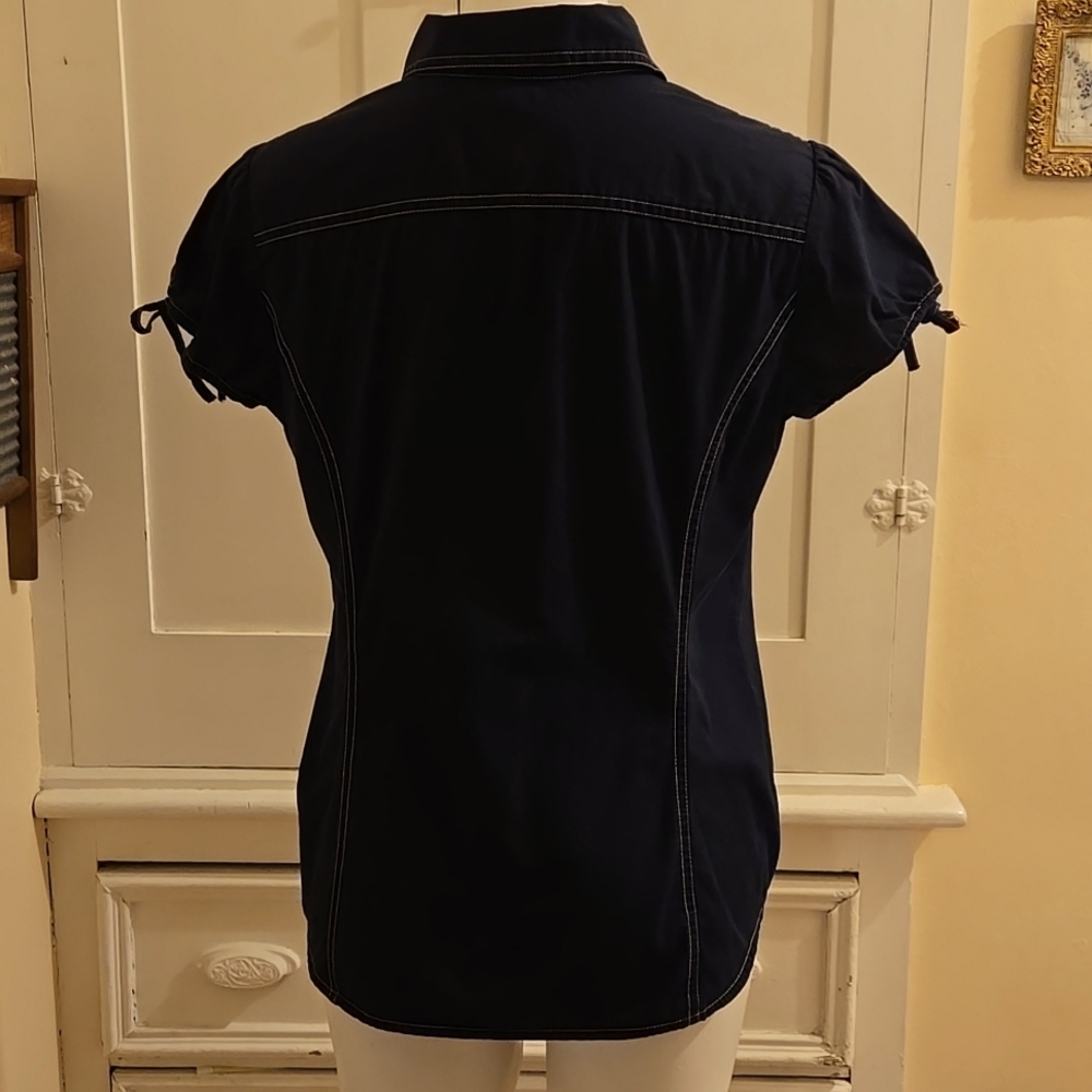 Tommy Hilfiger navy short-sleeved shirt Sz L - Picture 4 of 7